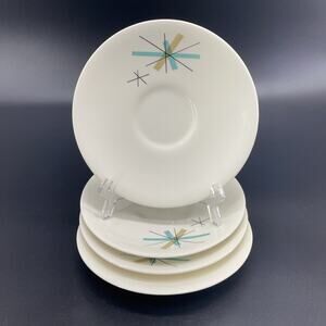 Set of 4 Mid Century Salem North Star Atomic Starburst 6.25" Retro Tea Saucers